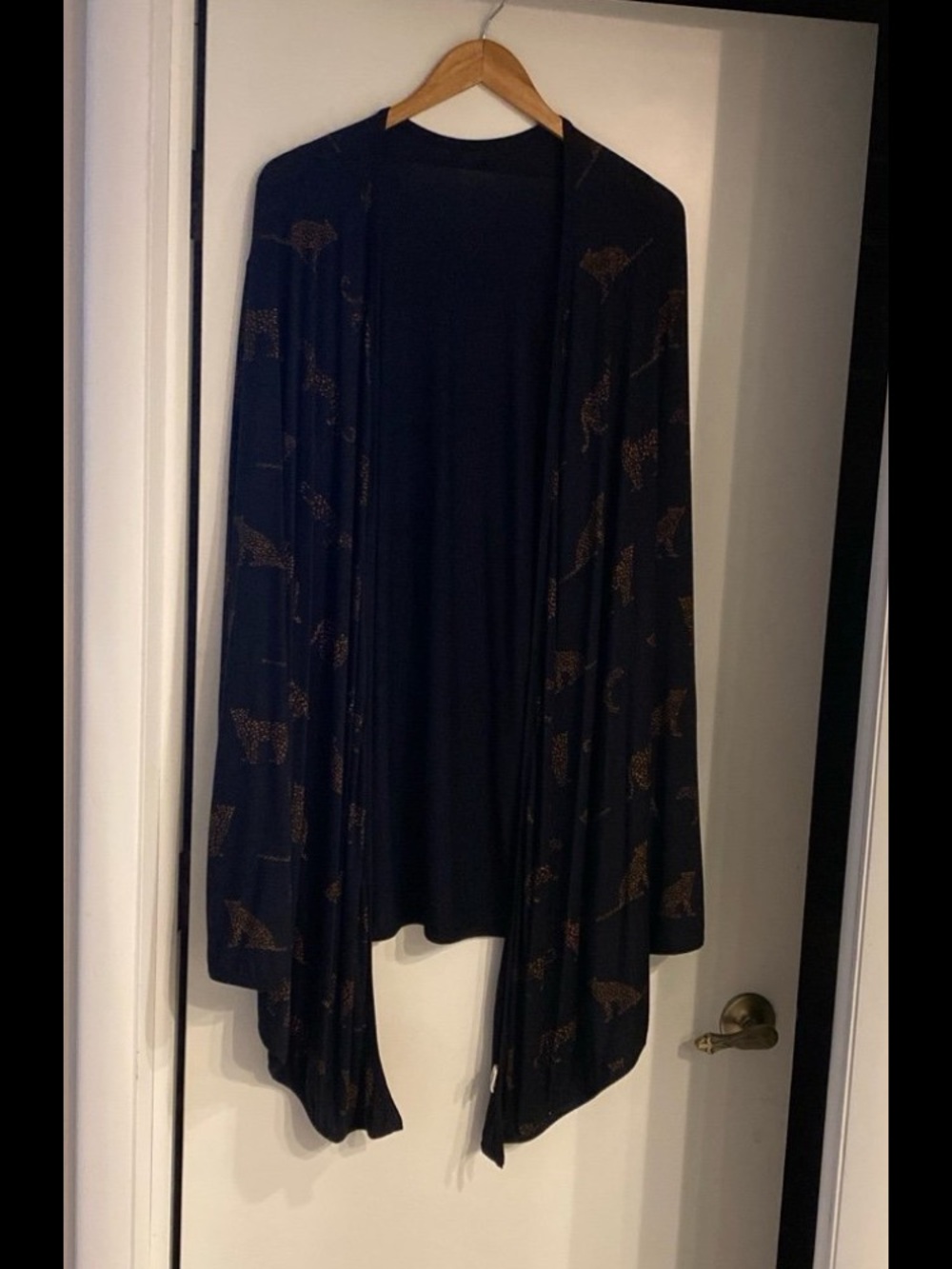 Noonday Collection Black Open-Front Drape Cardigan reverses to Cheetah Print!
